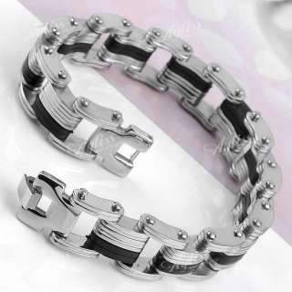 Fashion Stainless Steel Rubber Mens Bracelet Jewelry Link Chain Gift 