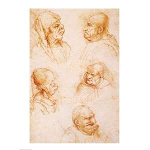  Five Studies of Grotesque Faces   Poster by Leonardo Da 