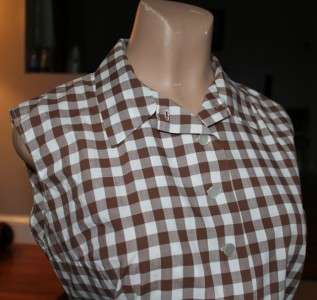 Vintage Rockabilly 40s 50s Brown White checkered sleeveless Blouse 
