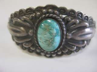  SIGNED VINTAGE NAVAJO STERLING SILVER CUFF TURQUOISE BRACELET SILVER 