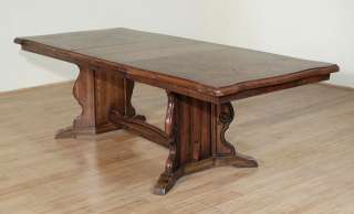 VINTAGE English OAK Parquetry 7.5Ft Pedestal DINING PUB TABLE c1980 
