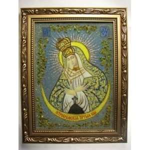  VIRGIN MARY GATE OF DAWN Orthodox Icon Genuine AMBER (8x6 