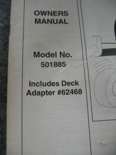 MOW N VAC 5 H.P. OWNERS MANUAL FOR MODELS 501885  