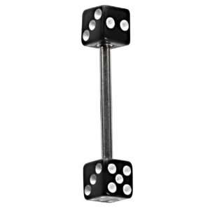  14G 5/8 Two Sided Black UV Dice Straight Barbell Jewelry