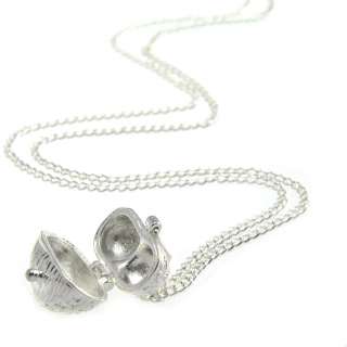 Silver Heart Pill Box/Locket Long Pretty Charm Necklace  