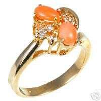 Real Pink Peach Genuine Coral Stone Gold ring size 6 8  