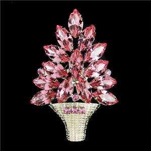Glitzy Christmas Tree Brooch Pin Pink Swarovski Crystal  