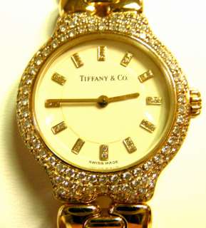 18K Yellow Gold Ladys Tiffany Tesoro Wrist Watch with Diamonds  