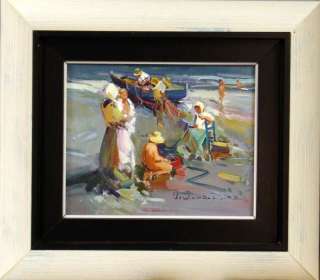   Pescadoras 9x11 Original Oil Painting on Canvas Spain Beach Ocean