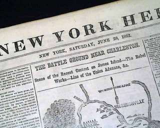 SECESSIONVILLE SC James Island 1863 Civil War MAP Newspaper  