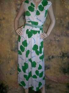 vtg 60s SeXy long GREEN FLORAL sleeveless MAXI DRESS M  