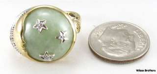 AWESOME* Moon & Stars   14k Gold Jadeite Genuine Diamonds Celestial 