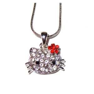  Hello Kitty 3/4 Crystal Pendant and Necklace   Red Flower 