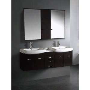   Contemporary Wall Mounted 59 Double Bathroom Vanity Set in Wenge