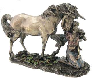 Unicorn Fairy Bronze Statue Figurine Magical Décor NIB  