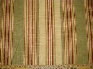 TEA RED OLIVE WAVERLY STRIPE COTTON UPHOLSTERY FABRIC  
