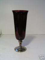 GORHAM RED GLASS VASE WITH STERLING SILVER BASE  