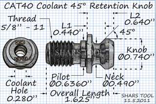 CAT40 Coolant 45 Pull Stud Retention Knob Mazak Fadal  