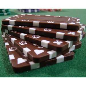  5 Brown Rectangular Poker Chips   European Style Plaque 