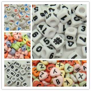MIXED ACRYLIC CHARM BEADS INITIAL ALPHABET LETTER & NUMBER JEWELRY FIT 