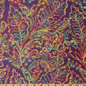   Batik Leaf Vibe Purple/Gold Fabric By The Yard Arts, Crafts & Sewing