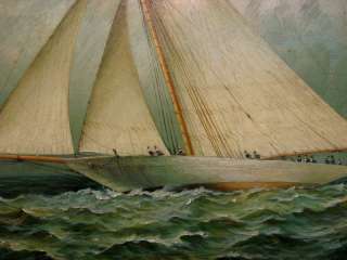 Wonderful Early 20th Century Oil Painting 3 Mast Sailing Boat at the 