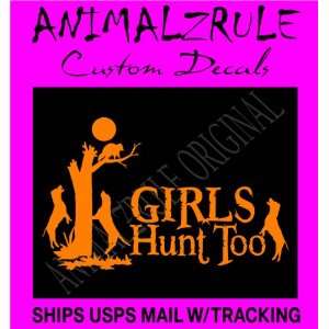  GIRL COON HUNTING LARGE DECAL 12x20 BRIGHT ORANGE 