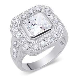  Trendy Princess Cut White Cubic Zirconia Size 7 Ring in 