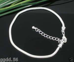 Silver Lobster Clasp Charm Snake Chain Bracelet Fit European Beads 