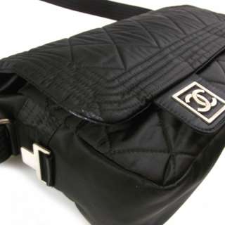 CHANEL Nylon Quilted SKI SPORT Messenger Bag Black CC  