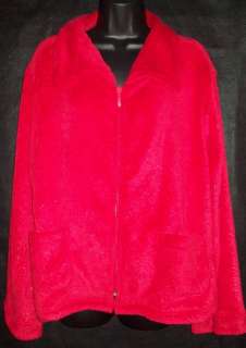   CABERNET EMBOSSED ZIP FRONT LONG SLEEVE PLUSH BED JACKET POCKETS RED S