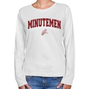 NCAA UMass Minutemen Ladies White Logo Arch Long Sleeve Classic Fit T 
