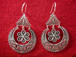 Istanbul 925 Sterling Silver Dangle Filigree Earrings Turkish  