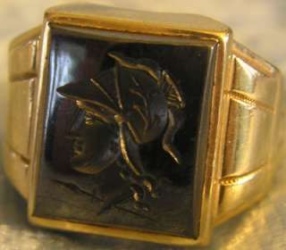 Roman Soldier Cameo 14 K Heavy Solid Gold Mens Old Ring SUPER NICE 