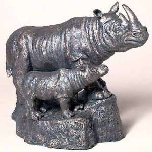  Rhinocerous Mother & Baby Metal Art Sculpture