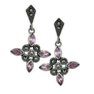   with 4 Pink Cubic Zirconia Stone Marquis Dangle Earring Post Jewelry