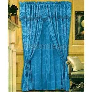  Luxury Royal Blue Tone on Tone Curtain Set w/ Valance Lace 