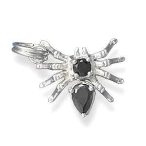   Sterling Silver 3D Black Cubic Zirconia Spider Insect Charm Jewelry
