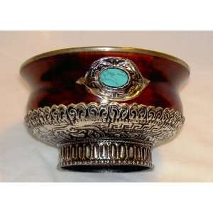  Tibetan Style Wooden & Metal Cup