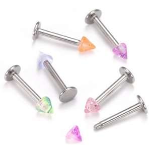   UV Cone Spike Labret Body Jewelry 18g 1/2~13mm Clear/Orange/Clear 3mm