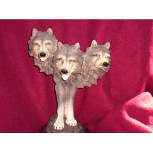  Three Wolf Head Figurine 
