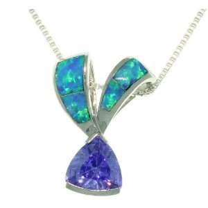  Sterling Silver Romantic Ribbon Created Opal and Cubic 