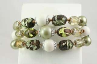 Vintage Costume Jewelry Green Glass Bead Wrap Bracelet  