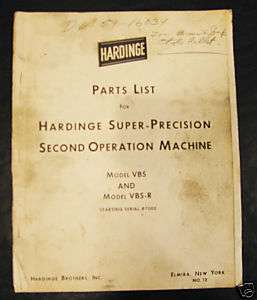 Hardinge Lathe VBS VBS R Precision Lathe Parts List  
