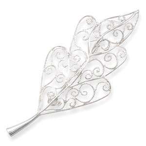   25mm Silver Plated Brass Leaf Pin The Pin Has a Cut Out Wire Design