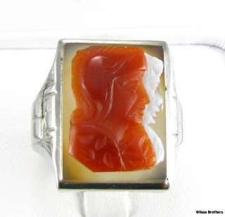   Carnelian & Agate DUAL CAMEO WARRIOR RING   10k Solid WHITE GOLD