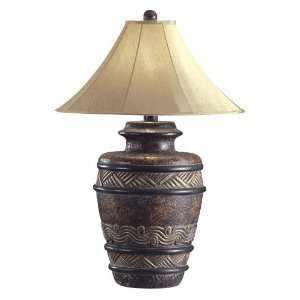  Rustic Bronze Green Gold Linen Shade Table Lamp