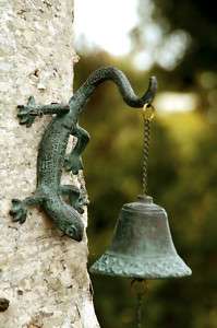   Gecko Lizard Verde Green Wall Mount Garden Bell Wind Chime  
