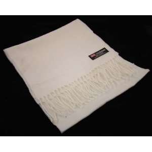   100% Cashmere Solid WhiteTassel Ends Long Scarf Shawl 