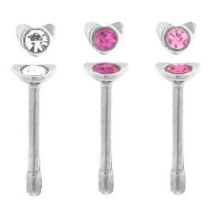   Cubic Zirconia Nose Bone Heart Nose Studs   20g Length   Sold As Pairs